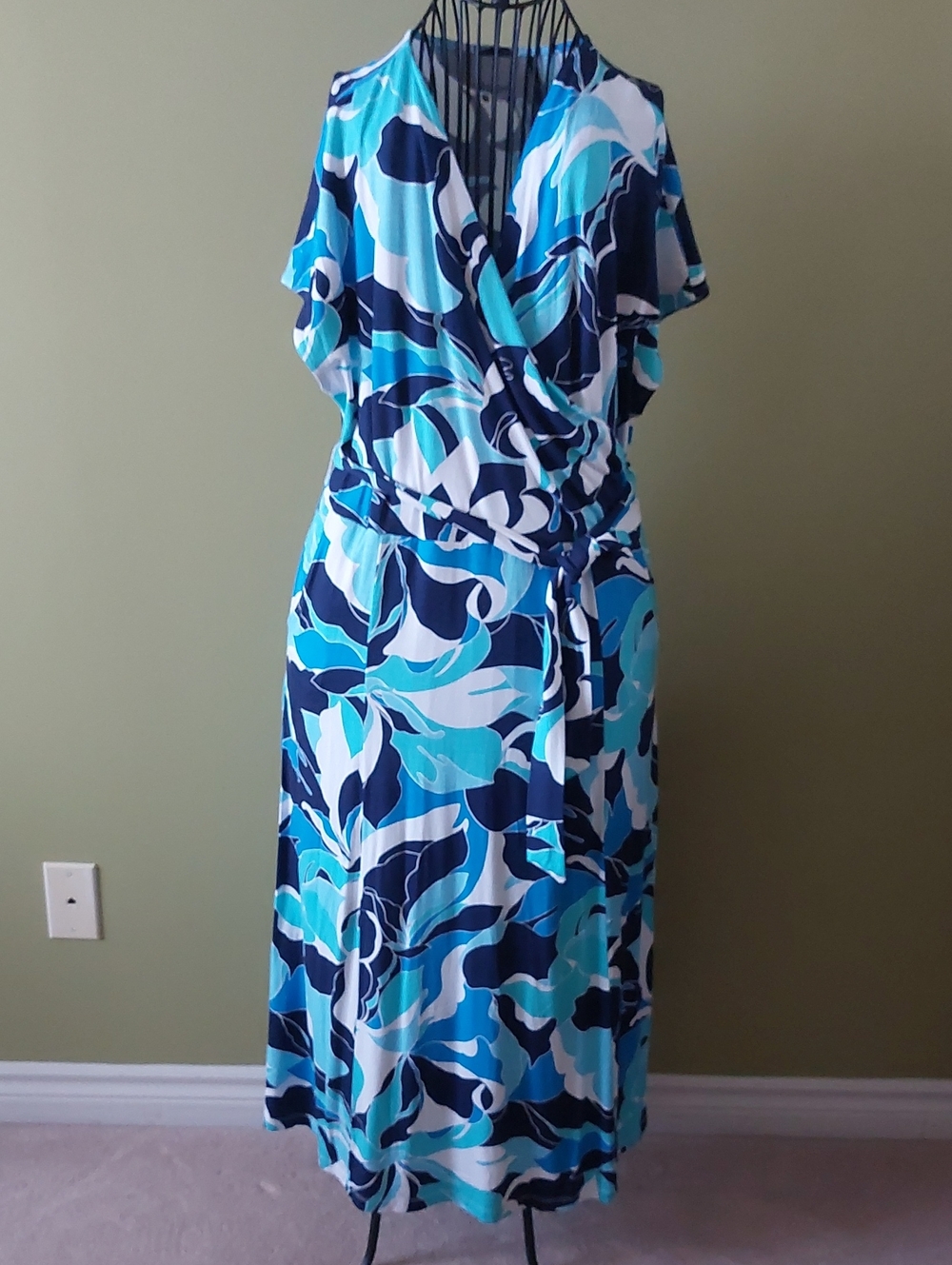 NWT, Blue Abstract Wrap Maxi Dress, Size L